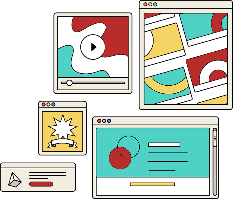 design-agency-sg-2 digital marketing for coaches hero graphic image showing red, yellow and green shapes on monitor windows